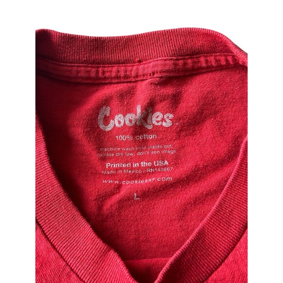 Berner COOKIES Clothing SF Hardwood Flava Red Tee Distressed Preowned Mens L - Picture 3 of 9